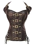 Kelvry Donna Gothic Steampunk Pelle delle di Overbust Corsetto Con Pizzo Sexy Lingerie Waist Trainer Bustino