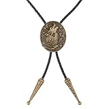 F Fityle Collana Western Cowboy Bronze head of wolf Rodeo Bolo Tie Leather