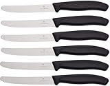 Victorinox, Swiss Classic, set di coltelli da cucina seghettati per pomodori da 6 pezzi, lama da 11 cm, lavabili in lavastoviglie, colore nero