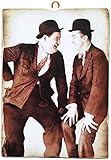 KUSTOM ART Quadro Quadretto Stile Vintage Stanlio & Ollio (Stan Laurel Oliver Hardy) da Collezione Stampa su Legno Per Arredamento Ristorante Pizzeria Bar Albergo (Piccolo: 17 x 24 cm.)