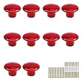 Confezione da 10 rosso tondo pomelli per mobili, in stile vintage,in ceramica, per maniglie porte, armadi, cassetti e credenze - Diametro 32 mm - con Viti in 4 Lunghezze