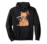 Giapponese Samurai Ninja Cat Kawaii Tattoo Graphic Felpa con Cappuccio