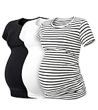 LAPASA Magliette maternità Pacco da 3 o 1 Donna Maniche Corte con Scollo Rotondo Gravidanza T-Shirt Premaman L55