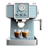 Cecotec Macchina da Caffè Espresso Power Espresso 20 Light Blue. 1350 W, Capacità 1,5 L, Espresso e Cappuccino, 20 Bar e Thermoblock, Vaporetto, Manometro, Design vintage