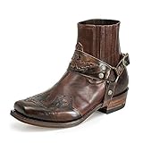 Stivaletti Western da Uomo Stivali con Cinturino con Fibbia Stivali Corti da Cowboy con Punta Quadrata in Pelle retrò Stivali da Motociclista da Cowboy,Dark Brown,43