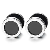 10MM Argento Nero Cerchio Orecchini da Uomo Donna, Finto Dilatatore Fake Cheater Plug Gauges, Acciaio, 1 Paio