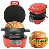 HENYEER Sandwich Toaster Burger Maker, con anelli per uova e timer, efficienti piastre riscaldanti antiaderenti con rivestimento in ceramica antiaderente, perfette per hamburger, etc (Rosso)