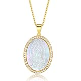 Mega Creative Jewelry Collana da Donna Vergine Maria Miracolosa Ciondolo in Madreperla Gioielli in Argento 925 con Cristalli Religiosi Cattolici Idee Regalo Donna Originale per Lei Mamma Moglie