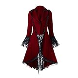 MNRIUOCII Cappotti lunghi gotici da donna steampunk in pizzo cosplay costume smoking cappotto retrò festa smoking giacca asimmetrica cappotto vittoriana smoking cappotto, Colore: rosso, XL