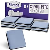 Filzada® 8x Piedini per mobili autoadesivo in Teflon - 30 x 30 mm (quadrato) - Scivoli per mobili professionali/scivoli per tappeti in PTFE (Teflon)