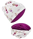 HECKBO Set di cappelli e sciarpe invernali per bambini, 95% cotone, berretto reversibile o con pile non tessuto, per autunno, primavera, inverno