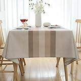 Tovaglia Rettangolare Effetto Lino 200x140 Strisce Beige Tovaglia Moderna Antimacchia Impermeabile Tovaglie Copri Tavolo da Interno Elegante per Cucina Ristorante Giardino Esterno Feste