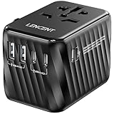 LENCENT Adattatore da Viaggio Internazionale, Adattatore Presa Universale con 5.6A 3 Porte USB C e 2 USB A, Caricatore da Muro per Viaggio In Tutto il Mondo per EU a UK USA AUS (Tipo C/G/A/I) Nero