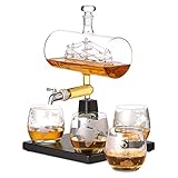 Decanter per Whisky e Grappa (1000 ml) con Set di Bicchieri - Dispenser di Alcol a Forma di Nave - Confezione Regalo con Design Raffinato