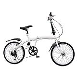 Jolre Bicicletta pieghevole da 20", a 6 marce, pieghevole, per adulti, sport all aria aperta, freno a disco a V, bicicletta da città, bicicletta pieghevole in alluminio, colore bianco.