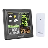 LEVIPE Stazione Meteo con Sensore Esterno, Stazione Meteo Senza Fili con Allarme, Adattatore AC, LCD Display a Colori, Temperatura, Umidità, Data, Previsioni di Tempo