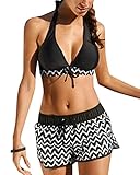 Tuopuda Costumi da Bagno Donna Costume Mare Donna Due Pezzi Halter Bikini Set Regolabile Reggiseno Spiaggia Push Up Imbottito con Pantaloncini da Bagno Brasiliana Beachwear, A-Nero, M