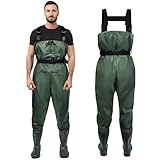 IEEILULU Waders da Uomo con Waders Pesca, Pantaloni da Pescatore da Uomo con Stivali da Pesca 40-47, Waders da Pesca Nylon Impermeabili Antiscivolo Regalo per Amanti Pesca (Verde Scuro, 47)