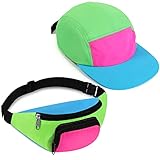 Cindeer Cappello con Visiera Marsupio Neon Retro Fanny Pack per Donne Uomini Outfit Anni  80  90 Festival, 2 Pezzi (Verde)