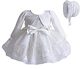 Carolilly Vestito Battesimo Bambina Neonata Abito in Pizzo Bianco 3 Pezzi Coprispalla Elegante+Abito Bianco+Cappello Cerimonia Matrimonio，6-9 Mesi