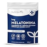 Melatonina - Integratore per il sonno ad alto dosaggio da 1 mg - 400 compresse vegane - Melatonina pura ed estratti di valeriana, camomilla e lavanda - Favorisce il sonno - Nutravita