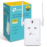 TP-Link TL-WA860RE N300 Universal Range Extender with Extra Power Outlet, Broadband/Wi-Fi Extender, Wi-Fi Booster/Hotspot with 1 Ethernet Port and 2 External Antennas, Plug and Play, UK Plug