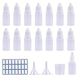 DHAIQC 15 Pezzi Flaconi Contagocce 10ml, Bottiglie Contagocce Vuote in Plastica con Imbuto, Misurino Ed Etichette per Colliri, Oli, Solventi, Liquidi Elettronica, Essenze (10ml)