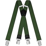 HNOOM Bretelle Uomo Elastico e Regolabile con 4 Extra Forte Clip, Larghe 3,8 cm Bretella a Forma di X per uomo e donna, Lunghezza 120 m (Verde Militare)