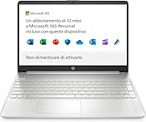 HP Laptop 15s-fq3003sl, Notebook, Intel Celeron N4500, RAM 4GB DDR4, SSD 128 GB, Grafica Intel UHD, Schermo 15.6” FHD Antiriflesso, Webcam 720p, Lettore Schede SD, Windows 11 S, Microsoft 365, Argento