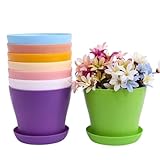 TOKERD 10 Pezzi 14cm Vaso di Fiori balcone Colorati vasi in Plastica per Fiori, Vasi in Plastica per Piante con Foro di Drenaggio(8 Colorati)