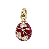 Quiges Donna Faberge-Style Egg Russian Flowers smalto rosso placcato oro classico ciondolo zirconi cristalli, Smalto, cristallo