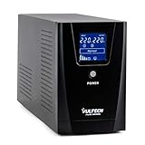 VulTech UPS1500VA-PURE Gruppo di continuità UPS Serie PURE 1500VA 1200Watt, Onda sinusoidale Pura, Display LCD, 2x Bipasso/Schuko + 1x IEC13, Funzione AVR, sbalzi di tensione per Pc, videosorveglianza