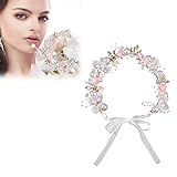 Coroncina Comunione Bambina,Coroncina di Fiori Fasce Capelli Sposa,Fascia Cerchietti per Capelli Sposa con Perle,diadema da sposa Con perle,Accessori Capelli Sposa Con perle,per Spose,Rosa,1 pezzo