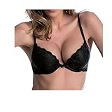 Reggiseno Super Push Up Imbottito in Pizzo +2 Taglie Love And Bra Modello Esagerato (3, Nero)