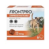 FRONTPRO 6 Compresse Masticabili Antiparassitario per Cani di Peso > 4-10 kg Protegge da Pulci Zecca Uova e Larve Antipulci in Confezione da 6 Compresse da 28.3 mg di Afoxolaner