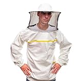 BEEART Abbigliamento da apicoltore di qualità. Costume da apicoltore con polsino elastico e cappello tondo. Tuta da apicoltore professionale che respinge le api e gli insetti. Bianca 2XL