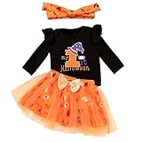 MUMZUGI Vestiti Neonato Halloween Manica Lunga Completini Halloween Bambina Baby Tutu Vestito Set， Viola-Cappello 6-9 Mesi