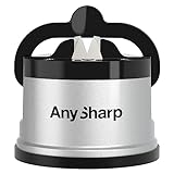 AnySharp Affilacoltelli, Sicurezza Mani Libere, Potente Suzione PowerGrip, Affila Sicuramente Tutti i Coltelli da Cucina, Ideale per Acciaio Temperato e Dentati, Il Migliore del Mondo, Argento