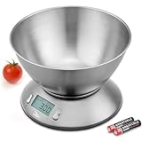 Bilancia elettronica da cucina, Bilancia digitale con ciotola staccabile in acciaio inox, 11 libbre, 5 kg, con sensore di temperatura ambiente e bilancia da cucina di precisione