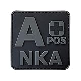 ACU All Black APOS A+ NKA Blood Type No Known Allergies Morale PVC Rubber Fastener Patch