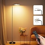 SIBRILLE 36W Lampada da Terra Salotto, 2400LM Luminosa Moderna Piantana Lampada da Terra Dimmerabile con Telecomando Magnetico, 3000K-6000K Piantana LED Lettura Nera per Soggiorno Letto Ufficio