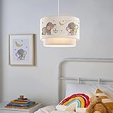 lux.pro - Lampada a Sospensione per Cameretta - Altezza: 70 cm - Lampadario per Bambini Lampada da Soffitto con Paralume Doppio in Tessuto - Bianco con Motivo Elefante