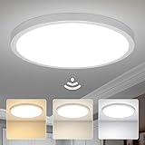 Yafido Plafoniera LED 28W 2800LM con Sensore Radar e Crepuscolare,Ø30cm 3000K/4000K/6000K Plafoniera Soffitto Con Rilevatore di Movimento,IP56 Plafoniera Soffitto per Corridoi,Scale,Garage