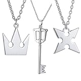 PPX 3 Pezzi Set cuori di Regno di Sora Crown & Figura Ciondolo Croce Collane Anime Cosplay di Roxas per gli Appassionati