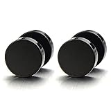 10MM Nero Cerchio Orecchini da Uomo Donna, Finto Dilatatore Fake Plug, Acciaio Inossidabile, 1 Paio