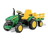 Peg Perego John Deere Ground Force - Trattore Elettrico Cavalcabile per Bambini 3+ Anni con Batteria Ricaricabile 12V, Rimorchio Incluso e Radio FM