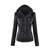 LucaSng Donna Giacche Ecopelle Manica Lunga Motociclista Giubbotto Finta Pelle Vintage Cappotti con Cappuccio Tasca, Donna Giacca Pelle Casual Cappuccio Capispalla (Nero, XL)