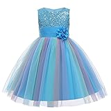 M MUNCASO Vestito da principessa da ragazza con paillettes in tulle fiore arcobaleno collo rotondo senza maniche abito da sera festa di compleanno matrimonio damigella d onore ragazza abiti da sera