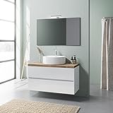 Kiamami Valentina Mobile Bagno sospeso 100cm Bianco con Top Rovere e lavabo a Ciotola in Ceramica