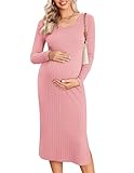 Ekouaer Abito Gravidanza Maniche Lunghe Donna Vestito Premaman Donna Costume Gravidanza Autunno Inverno, Rosa, M